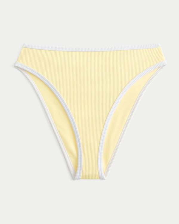 Curvy High-Leg High-Waist Ribbed Cheeky Bikini Bottom, Butter Yellow view 2