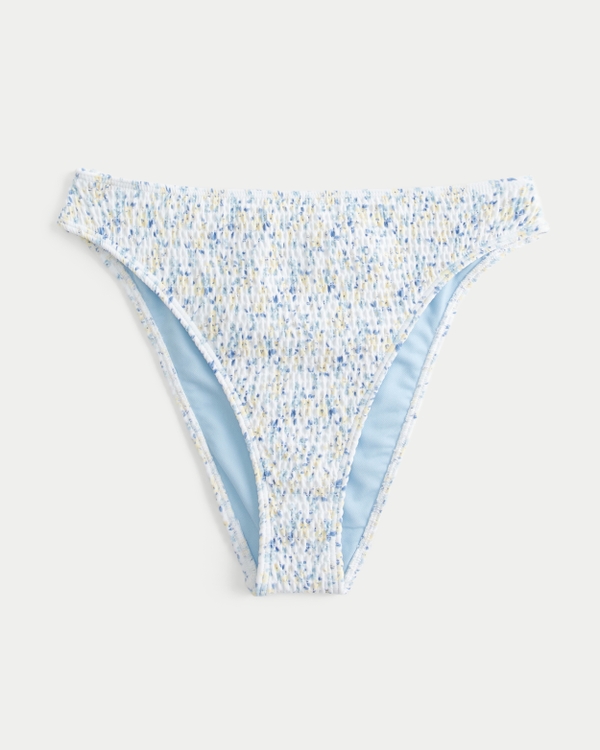 Curvy High-Leg Smocked Cheeky Bikini Bottom, White Print view 2