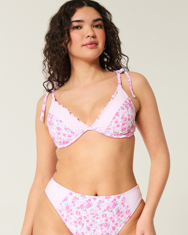 Ruffle Edge Underwire Bikini Top, Light Pink Pattern view 1