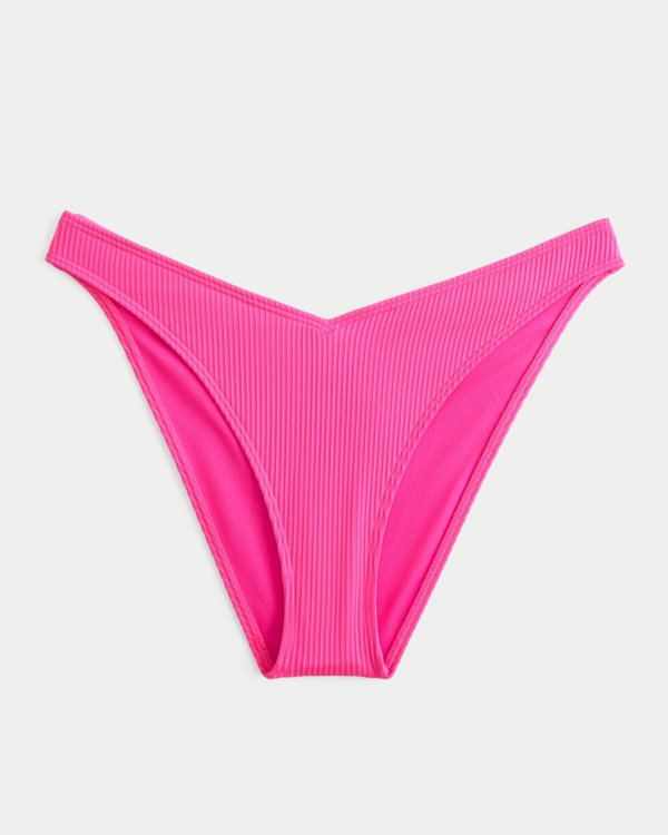 Ribbed High-Leg Cheeky Bikini Bottom, Neon Pink view 2