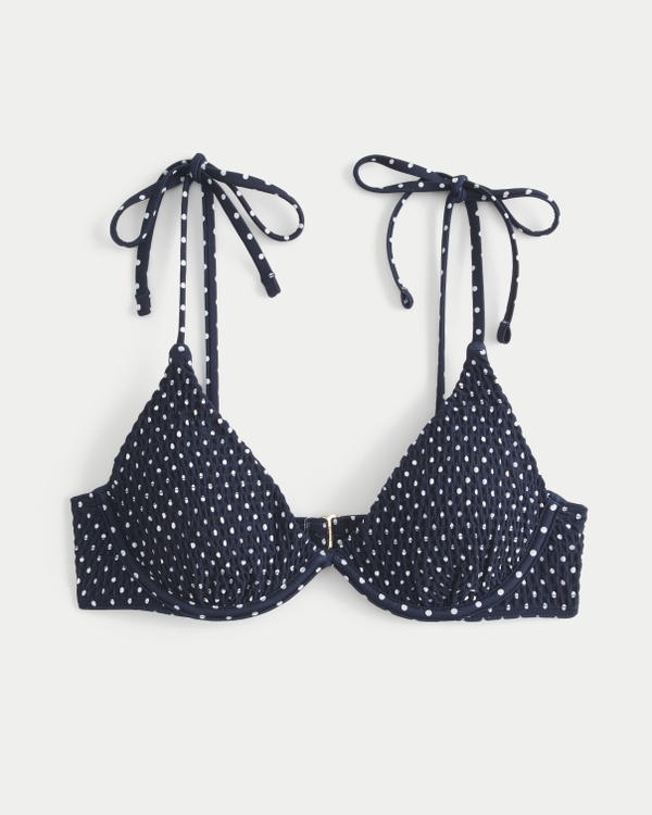 Smocked Underwire Bikini Top, Navy Blue Dot view 2