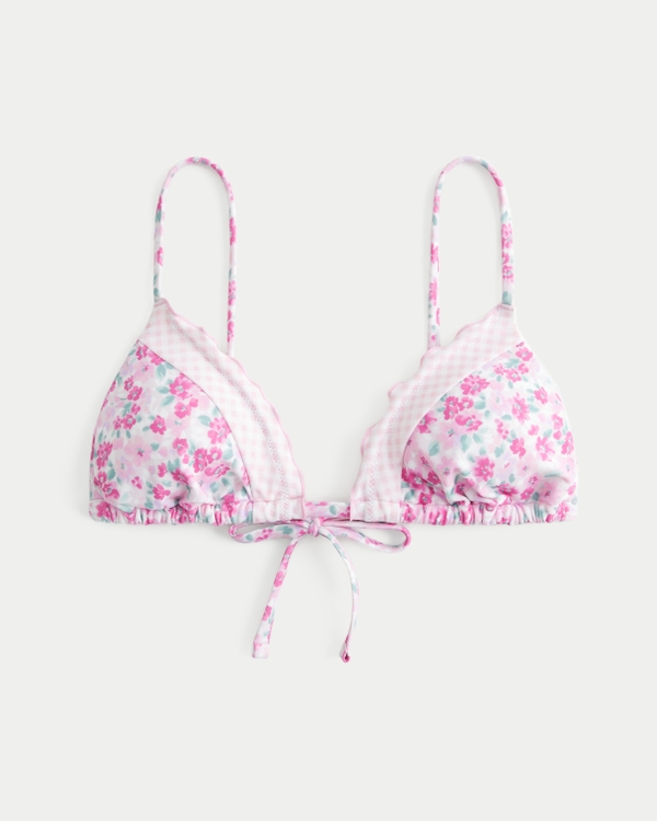 Ruffle Edge Triangle Bikini Top, Light Pink Pattern view 2