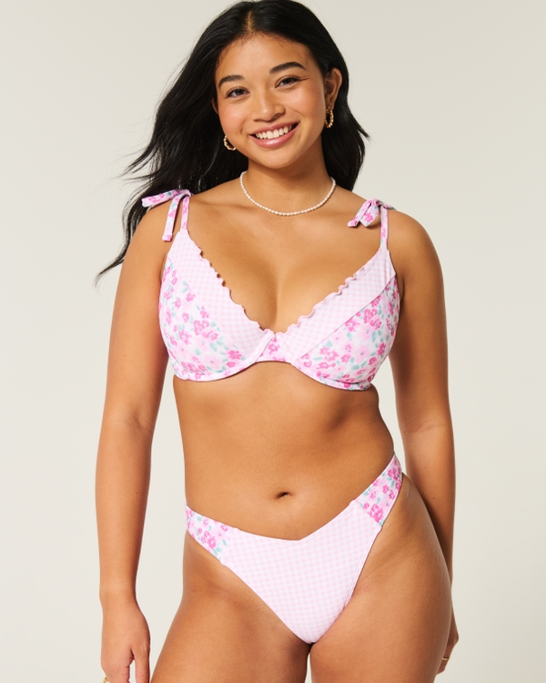 Curvy Ruffle Edge Underwire Bikini Top, Light Pink Pattern view 1
