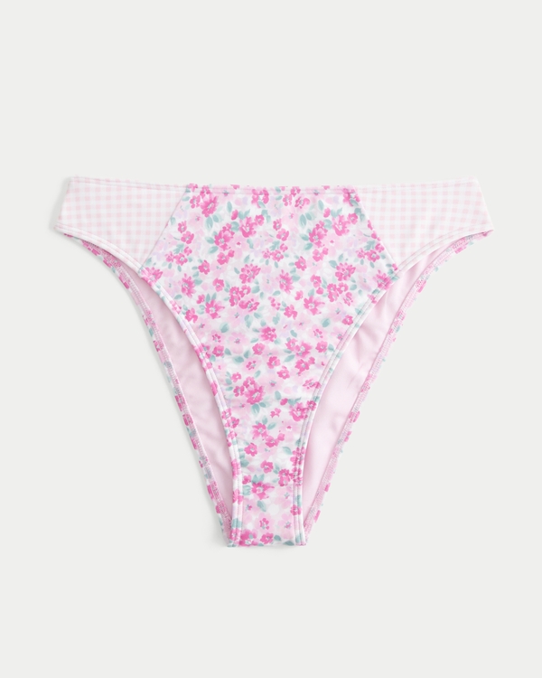 Curvy High-Leg Cheeky Bikini Bottom, Light Pink Floral view 2