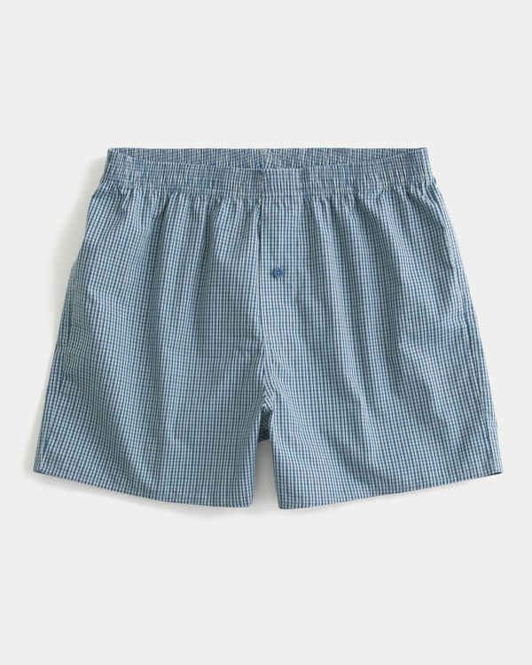 Cotton Boxer Shorts, Navy Plaid view 1