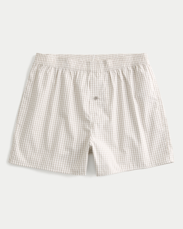 Cotton Boxer Shorts, Light Brown Check view 1