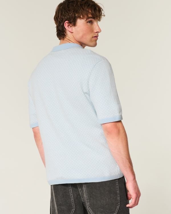 Boxy Short-Sleeve Sweater Polo, Light Blue Pattern view 2