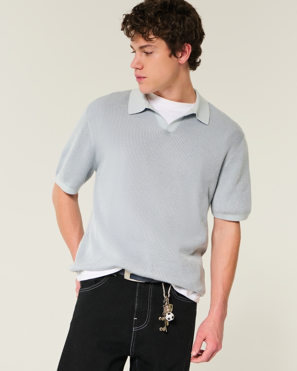 Boxy Sweater Polo, Silver Blue view 1