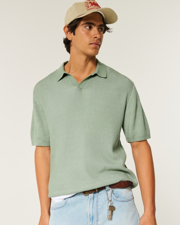 Boxy Sweater Polo, Sage view 1