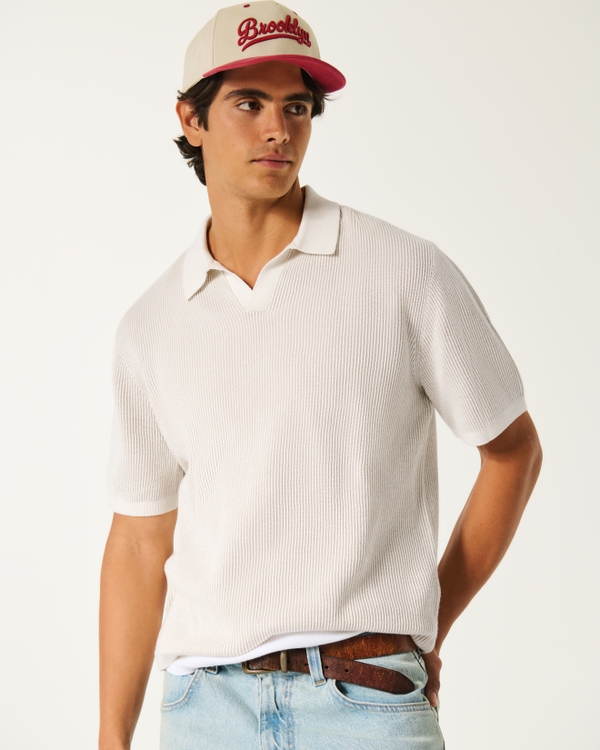 Boxy Sweater Polo, Cream view 1
