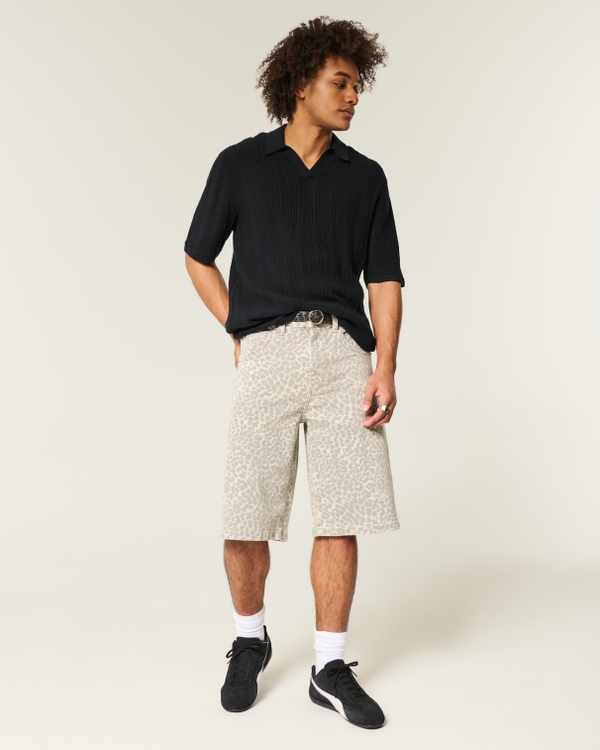 Boxy Short-Sleeve Sweater Polo, Black view 2