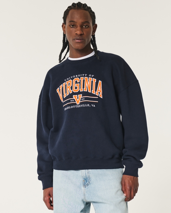 Boxy University of Virginia Graphic Crew Sweatshirt, Navy - Uva view 2