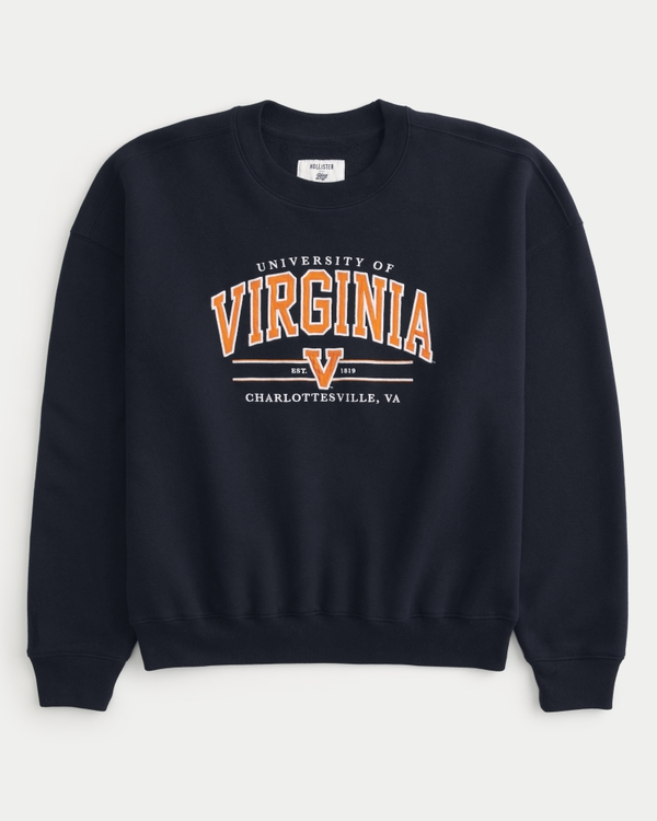 Boxy University of Virginia Graphic Crew Sweatshirt, Navy - Uva view 1