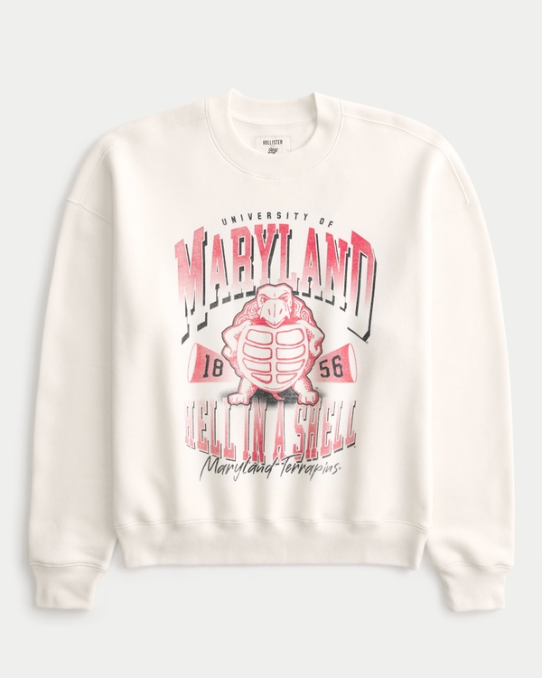 Boxy University of Maryland Graphic Crew Sweatshirt, Cream view 1