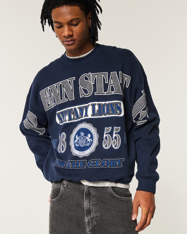 Boxy Penn State Nittany Lions Graphic Crew Sweatshirt, Navy Blue - Psu view 1