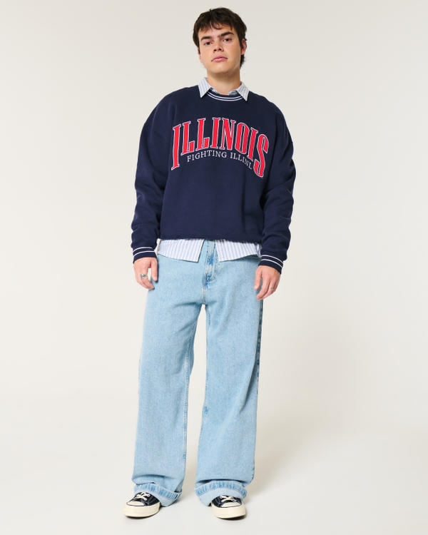 Boxy University of Illinois Fighting Illini Graphic Crew Sweatshirt, Dark Navy view 2