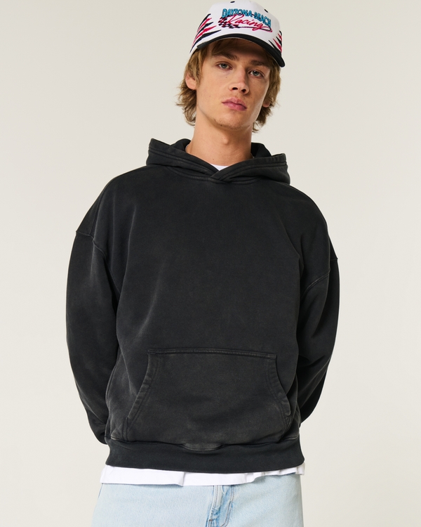 Boxy Washed Hoodie, Black view 1