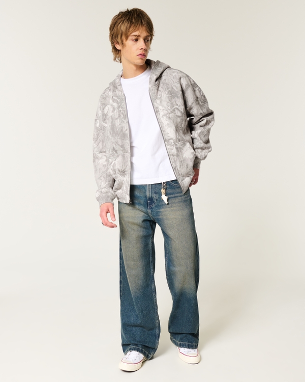 Boxy Camo Zip-Up Hoodie, Cream Camo view 2
