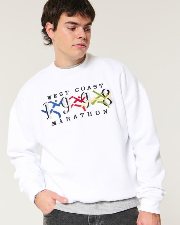 Boxy West Coast Marathon Graphic Crew Sweatshirt, White view 1