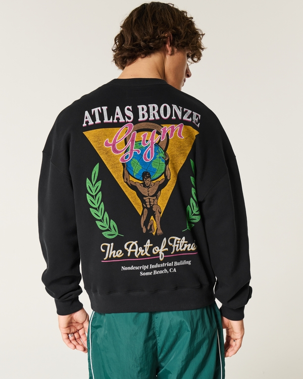 Boxy Atlas Bronze Gym Graphic Crew Sweatshirt, Black view 1
