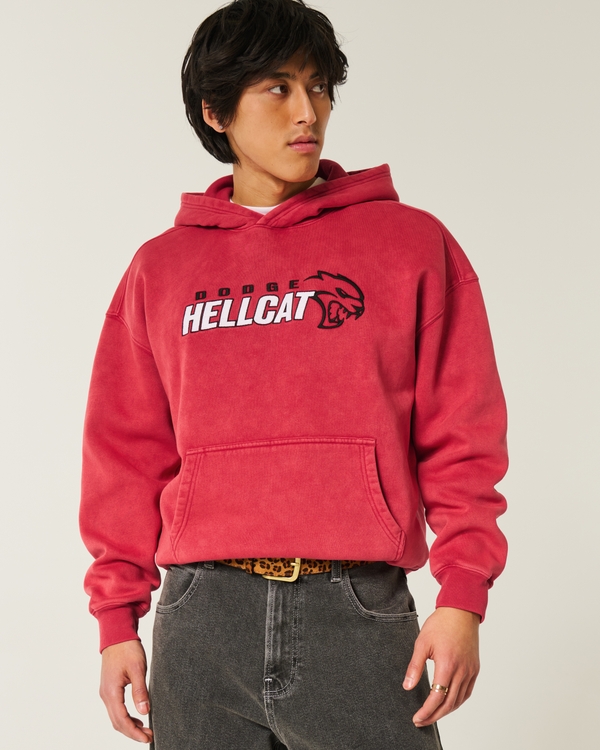 Boxy Dodge Hellcat Graphic Hoodie, Faded Maroon view 2