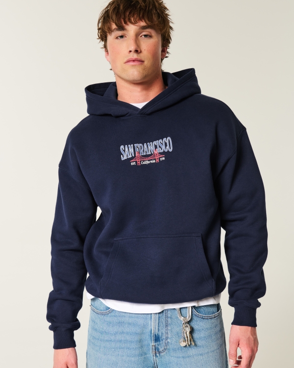 Boxy San Francisco Graphic Hoodie, Navy view 2