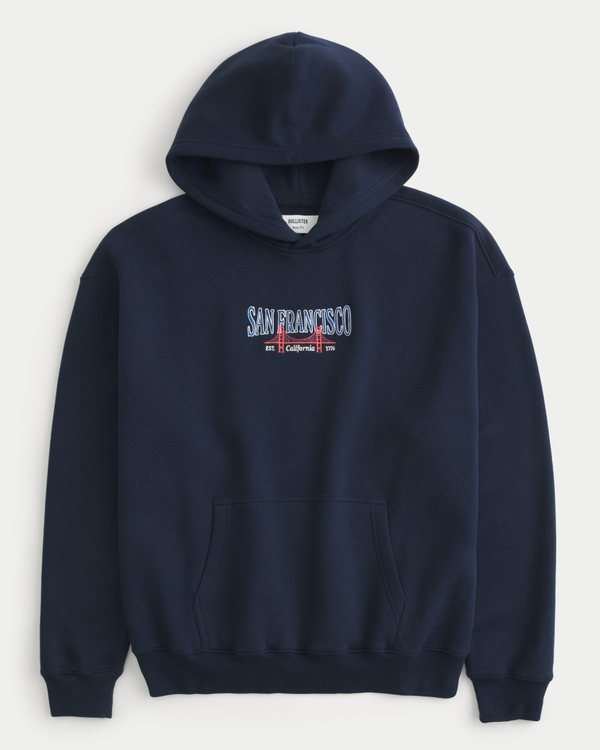 Boxy San Francisco Graphic Hoodie, Navy view 1