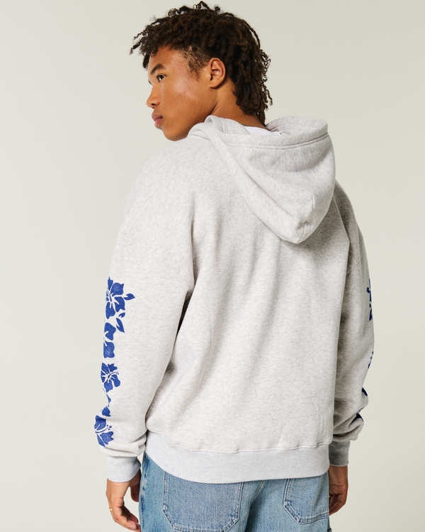 Boxy Zip-Up Hawaii Graphic Sweatshirt, Light Heather Gray view 2