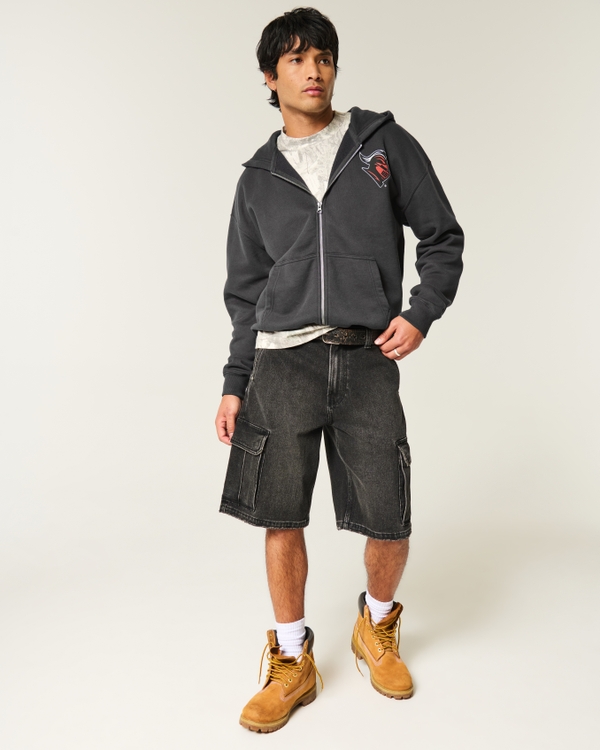 Boxy Zip-Up Rutgers University Graphic Hoodie, Faded Black view 2