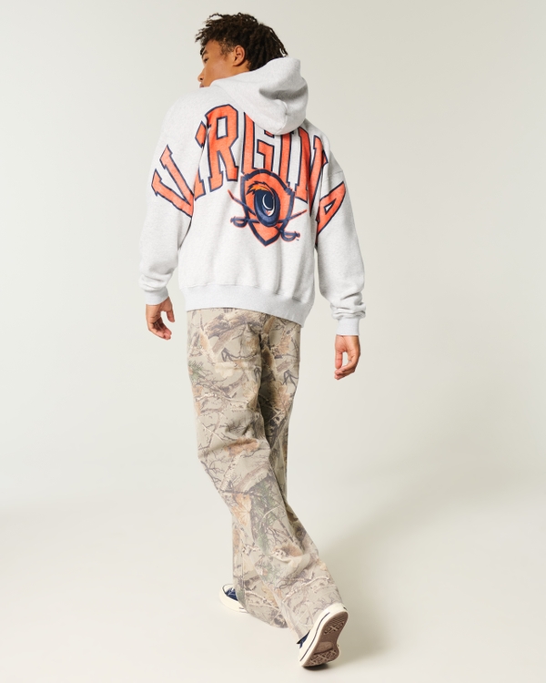 Boxy Zip-Up University of Virginia Graphic Hoodie, Light Heather Gray view 2