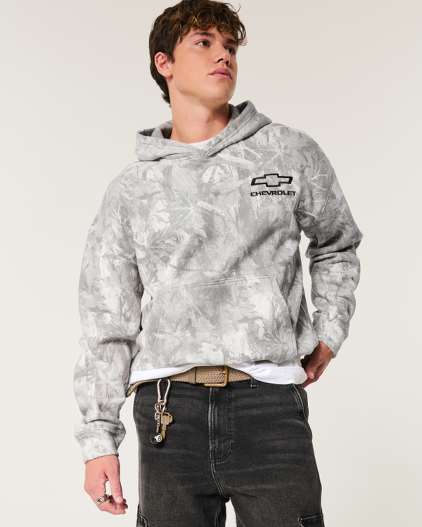Boxy Camo Chevrolet Graphic Hoodie, Tan Camo view 1