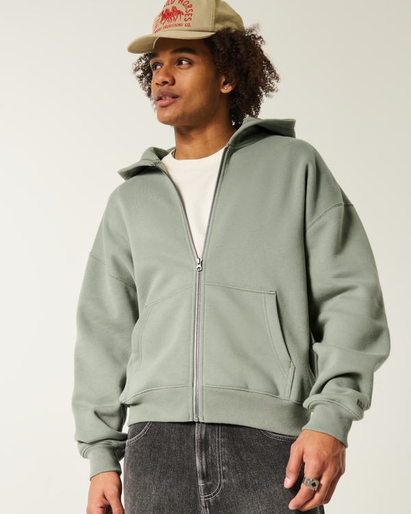Boxy Zip-Up Hoodie, Sage view 2