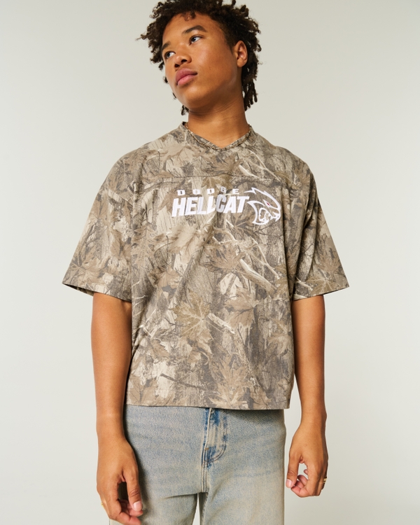 Baggy Heavyweight Crop Dodge Graphic Camo Tee, Light Brown Camo view 2