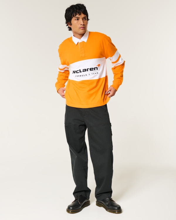 Boxy Heavyweight McLaren Graphic Rugby Polo, Bright Orange view 2
