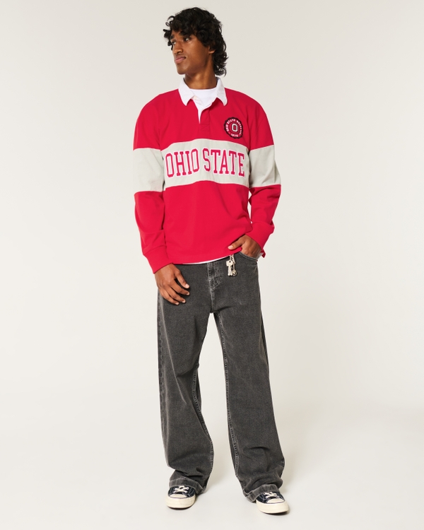 Boxy Heavyweight Ohio State Graphic Rugby Polo, Scarlet Stripe view 2