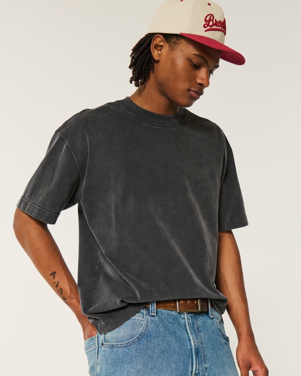 Boxy Heavyweight Washed Crew T-Shirt, Washed Black view 1