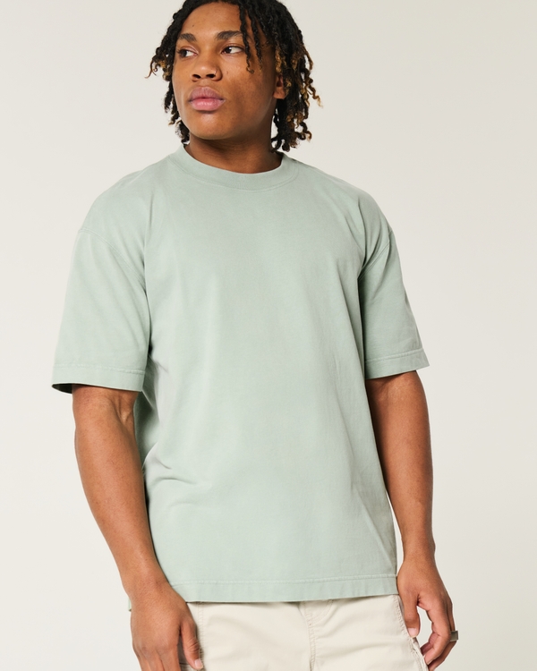 Boxy Heavyweight Washed Crew T-Shirt, Eucalyptus Green view 1