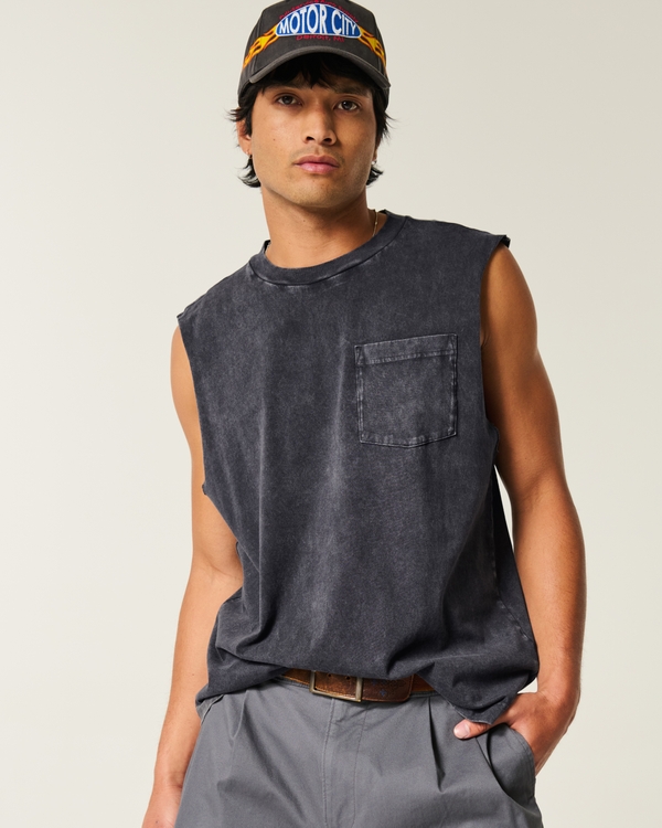 Boxy Pocket Cutoff Tank, Washed Black view 1