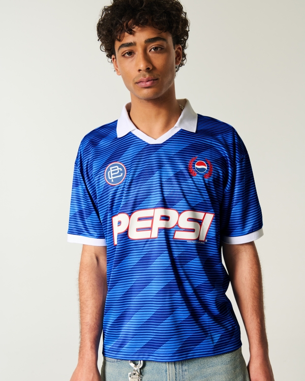 Boxy Pepsi Graphic Soccer Jersey, Blue Pattern view 2