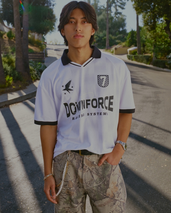 Boxy Downforce Graphic Soccer Jersey, White Pattern view 1