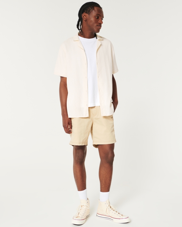 Relaxed Textured Short-Sleeve Shirt, Cream view 2