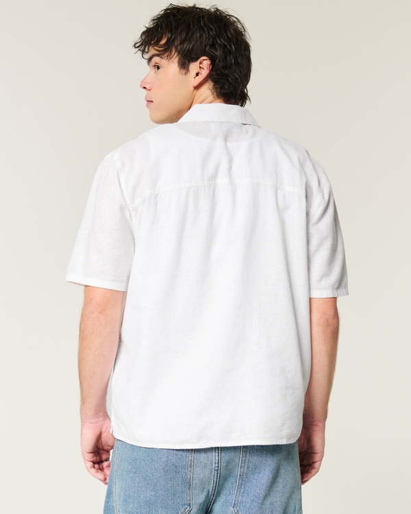 Boxy Short-Sleeve Linen-Blend Shirt, White view 2