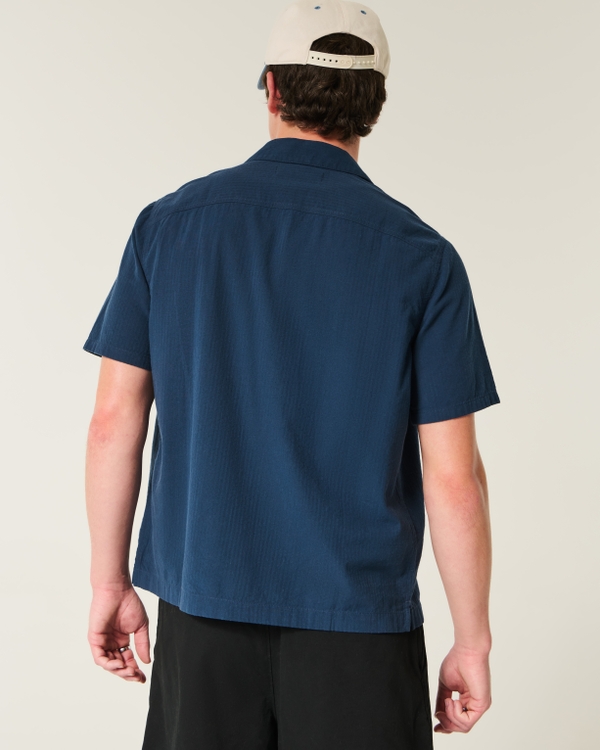 Short-Sleeve Seersucker Pocket Shirt, Navy Stripe view 2