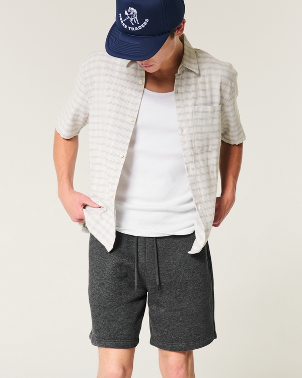 Above-the-Knee Fleece Icon Shorts, Dark Heather Gray view 1
