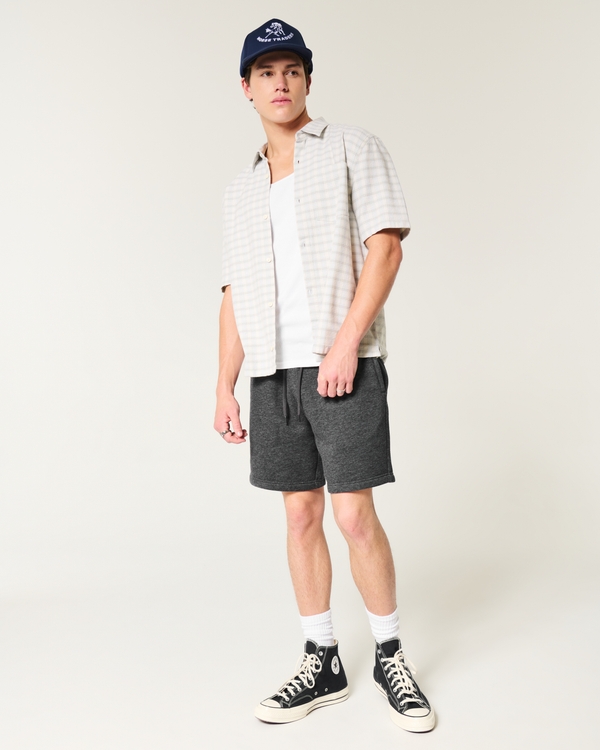 Above-the-Knee Fleece Icon Shorts, Dark Heather Gray view 2