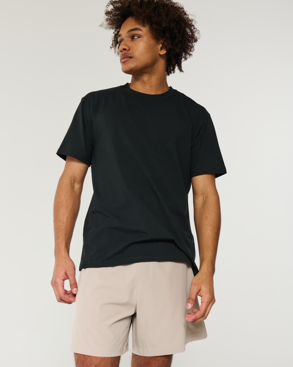Mid-Thigh Hybrid Active Shorts, Tan view 1