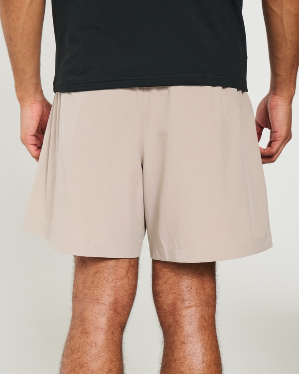 Mid-Thigh Hybrid Active Shorts, Tan view 2