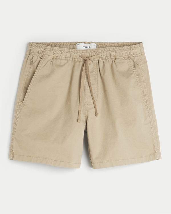 Mid-Thigh Twill Pull-On Shorts, Khaki view 1