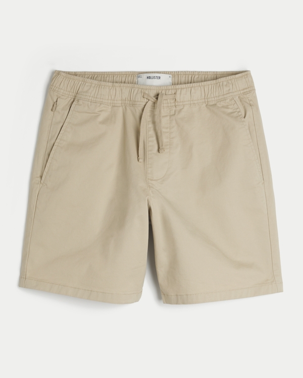Above-the-Knee Twill Pull-On Shorts, Light Tan view 1