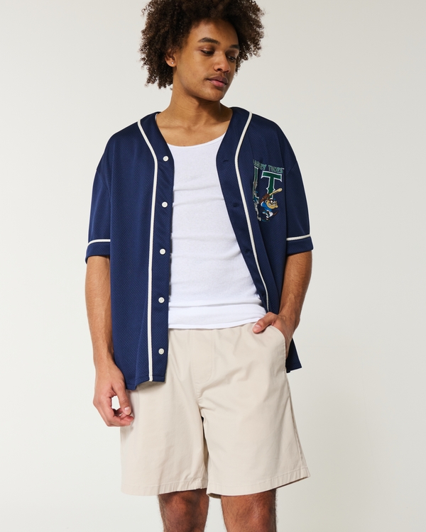Above-the-Knee Twill Pull-On Shorts, Stone view 1